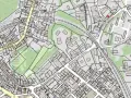 Plan de cadastre de Clermont-Ferrand, montrant des rues, des bâtiments et des espaces verts.