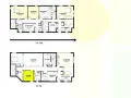 Plans de maisons T1-T14 et T1-T4. La définition T3 est visible sur le plan supérieur, montrant plusieurs chambres et espaces de vie.