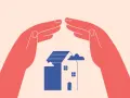 Mains protégeant une maison bleue, symbolisant la protection contre la nullité du congé pour reprise.