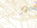 Extrait du cadastre Thiers, une carte topographique divisée en parcelles numérotées, certaines colorées pour indiquer des zones spécifiques.