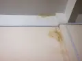 Taches d'humidité sur le mur et le plafond, signe d'un vice caché dans la maison. Le délai pour agir est crucial.