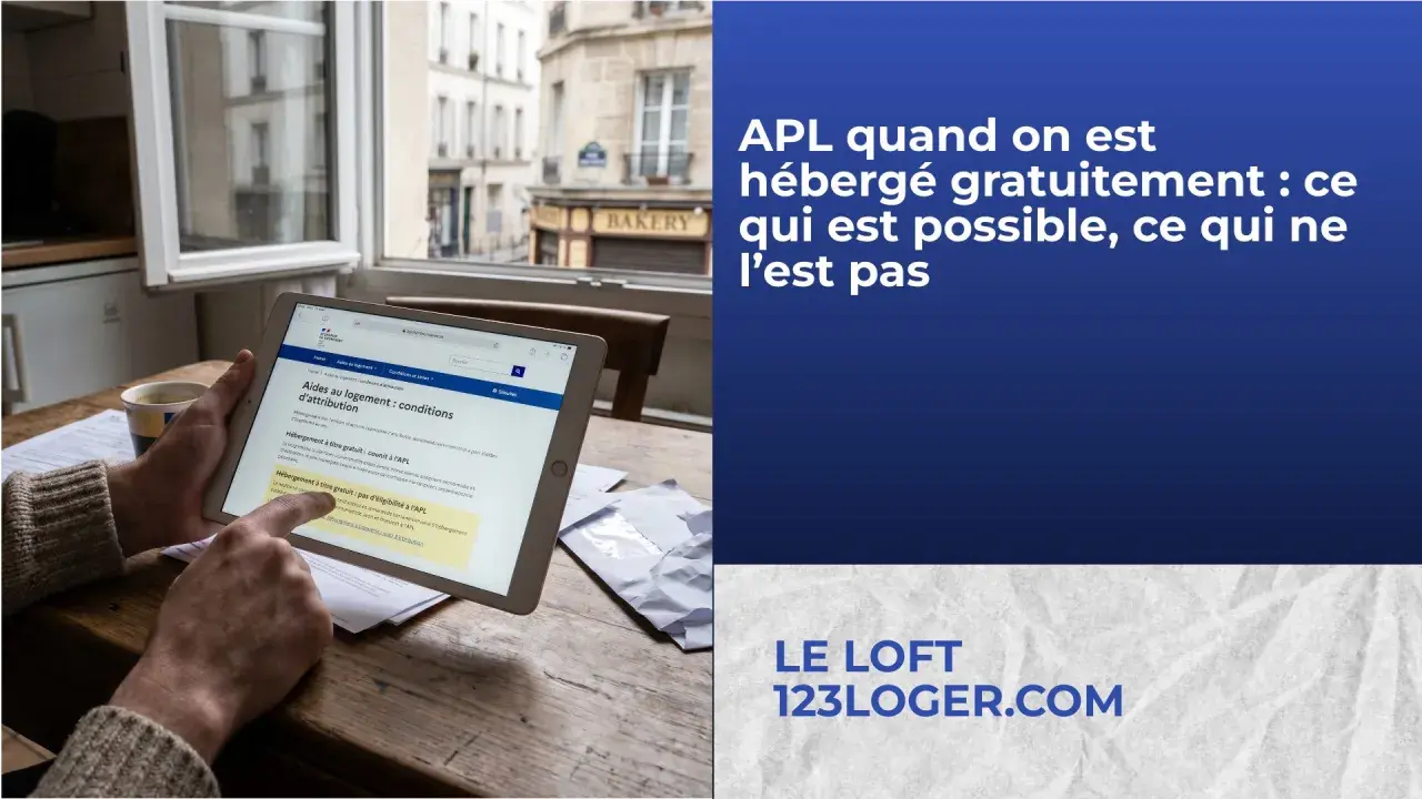 Une personne consulte sur tablette les conditions d'éligibilité à l'APL lorsqu'on est hébergé à titre gratuit.