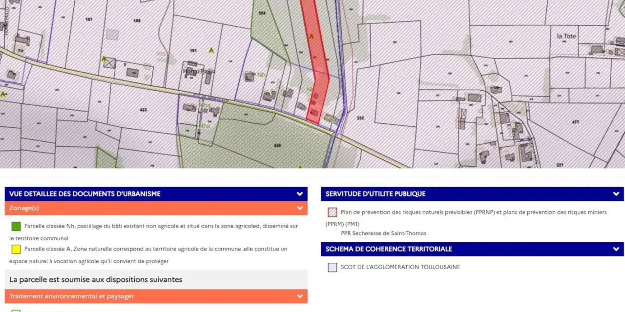 Plan cadastral de Saint-Omer, montrant des parcelles zonées, des zones naturelles et des servitudes d'utilité publique.