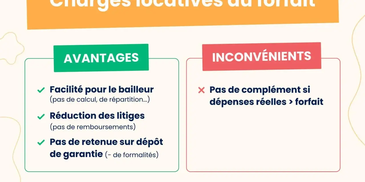 Charges locatives au forfait : avantages (facilité, moins de litiges) et inconvénients (pas de complément si dépenses réelles > forfait). Comprendre que veut dire charges comprises.