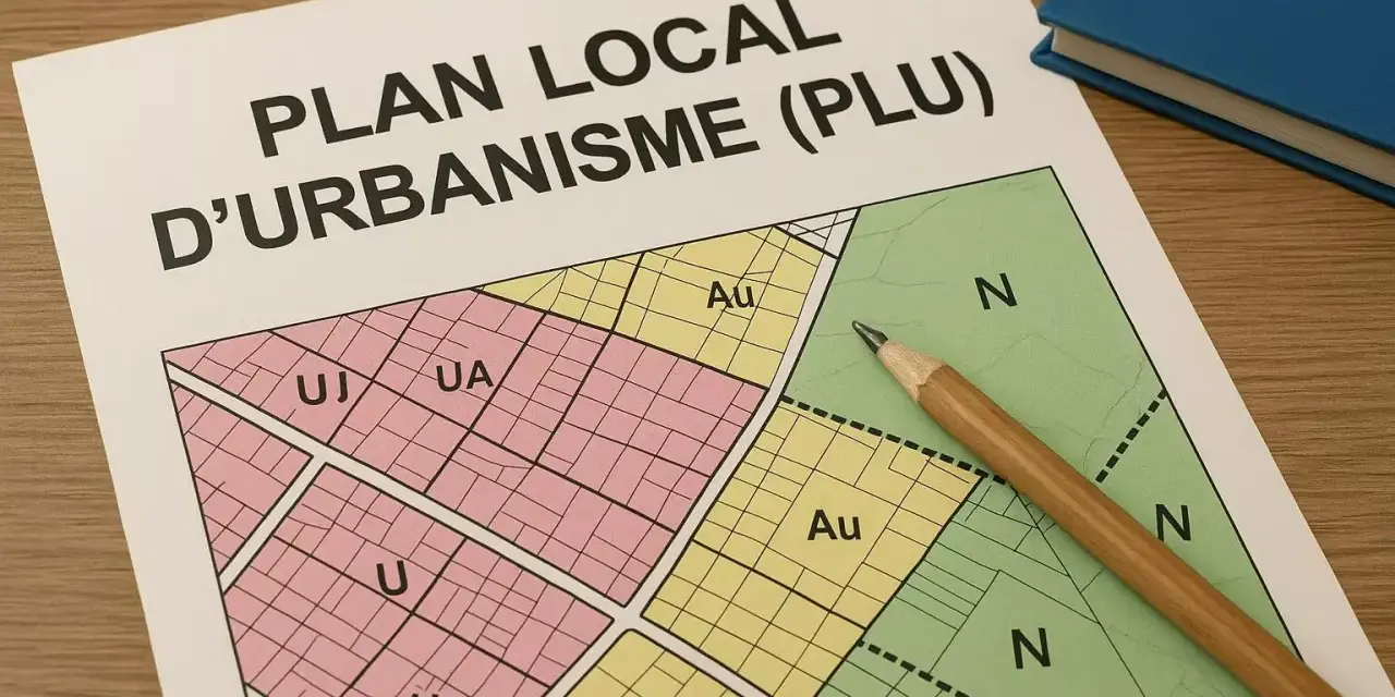 Plan local d'urbanisme (PLU) de Sète, avec un crayon posé sur la carte zonée.
