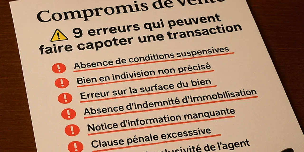 Liste des 9 erreurs à éviter pour un compromis de vente de terrain. Attention aux clauses suspensives manquantes ou imprécises.