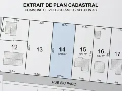 Extrait du cadastre de Yvetot, montrant des parcelles numérotées 12 à 18, avec leurs dimensions et la présence de bâtiments.