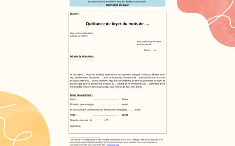 Quittance de loyer pour un locataire bon payeur. Ce document atteste du paiement du loyer et des charges.
