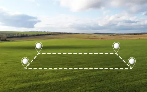 Champ verdoyant avec des repères pour délimiter une parcelle, évoquant le cadastre de Millau.