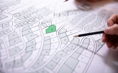 Plan cadastral de Privas, avec une parcelle verte mise en évidence. Des mains tiennent des crayons, prêtes à annoter.