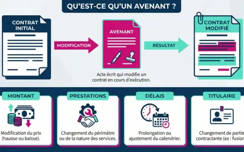 Un avenant peut modifier un contrat, par exemple un avenant au mandat de vente pour une baisse de prix. Il peut aussi changer les prestations, délais ou titulaire.
