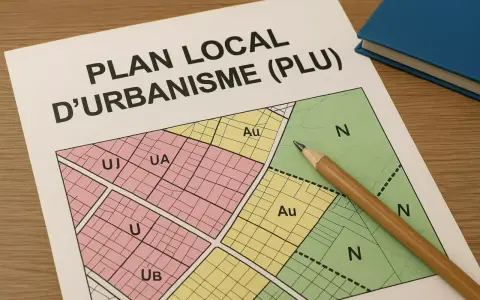 Plan local d'urbanisme (PLU) de Sète, avec un crayon posé sur la carte zonée.