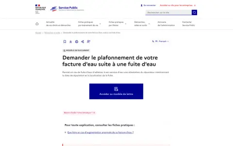 Modèle de lettre pour demander le plafonnement de votre facture d'eau suite à une fuite. Aide pour comment facturer l'eau au locataire.