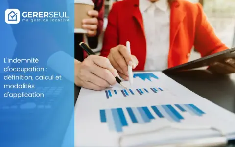 Analyse de l'indemnité d'occupation pour un bail commercial. Des mains travaillent sur des graphiques, symbolisant le calcul et les modalités d'application.