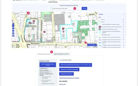 Carte de Paris affichant des informations d'urbanisme, avec une légende détaillée pour l'annexe environnementale.