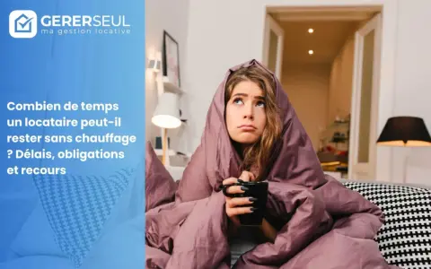 Une jeune femme emmitouflée dans une couverture, l'air dépité, tenant une tasse. Elle attend le retour de l'eau chaude, un problème fréquent pour un locataire.