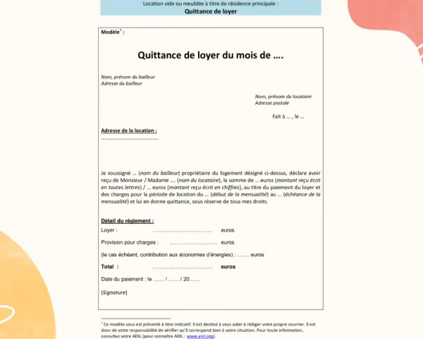 Quittance de loyer pour un locataire bon payeur. Ce document atteste du paiement du loyer et des charges.