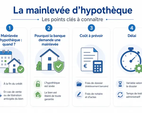 Infographie expliquant la mainlevée d'hypothèque : quand, pourquoi, coût et délai.