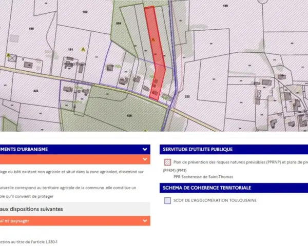Plan cadastral de Saint-Omer, montrant des parcelles zonées, des zones naturelles et des servitudes d'utilité publique.