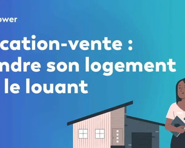 Illustration pour la location-vente : vendre son logement en le louant. Une femme tient des clés, prête pour un congé pour vente.