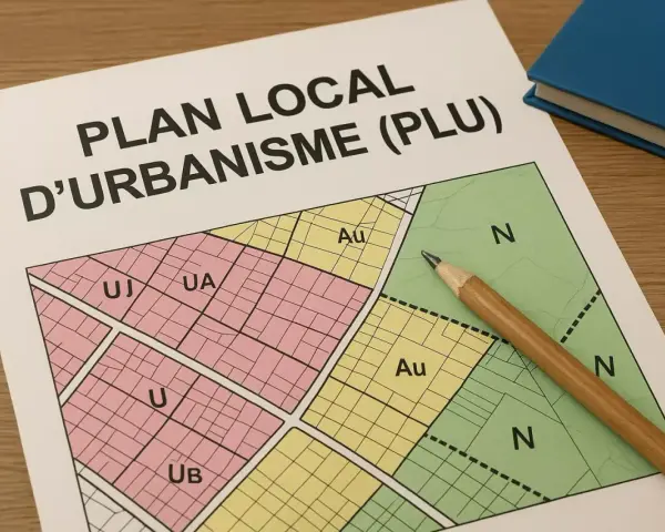 Plan local d'urbanisme (PLU) de Sète, avec un crayon posé sur la carte zonée.