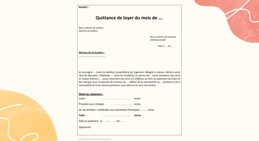 Quittance de loyer pour un locataire bon payeur. Ce document atteste du paiement du loyer et des charges.