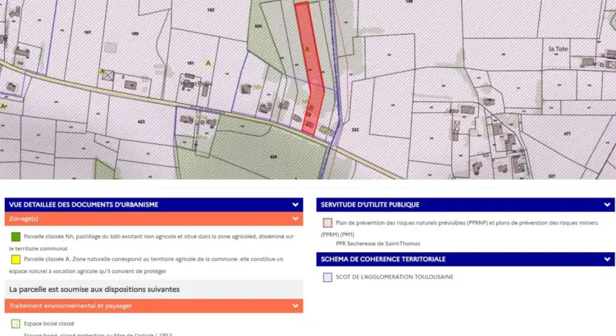 Plan cadastral de Saint-Omer, montrant des parcelles zonées, des zones naturelles et des servitudes d'utilité publique.