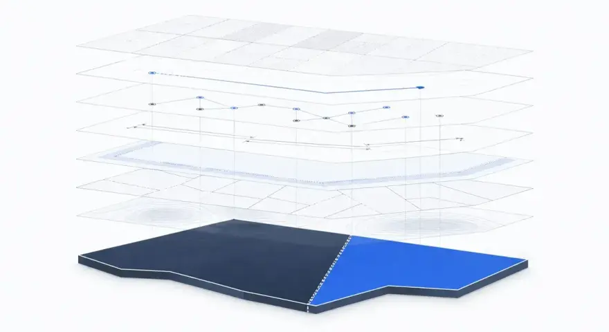 Schéma de division parcellaire sans intention de construire, montrant des couches d'informations cartographiques et topographiques.
