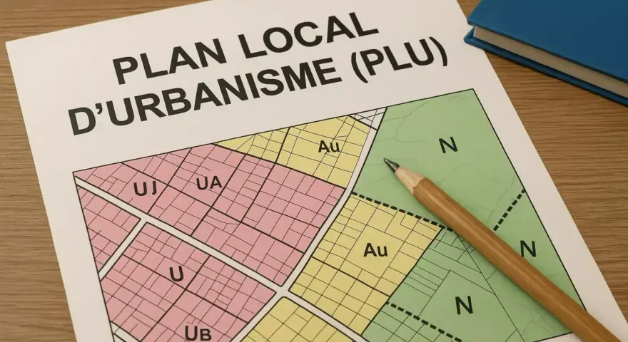 Plan local d'urbanisme (PLU) de Sète, avec un crayon posé sur la carte zonée.