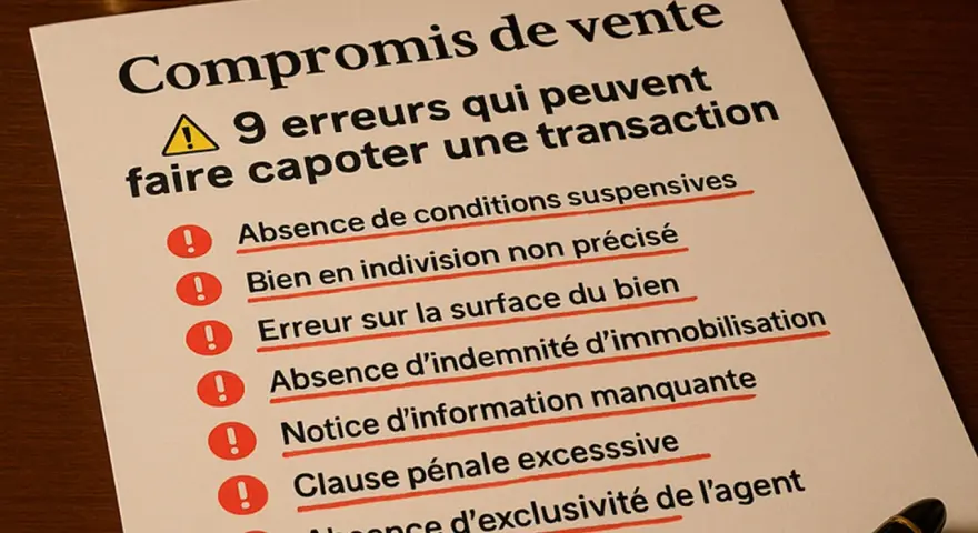 Liste des 9 erreurs à éviter pour un compromis de vente de terrain. Attention aux clauses suspensives manquantes ou imprécises.