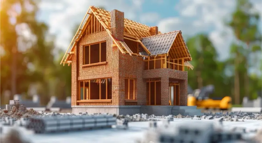 Maison en construction, briques apparentes, charpente visible. Un chantier prometteur, un futur chez-soi plus beau qu'à Brest.