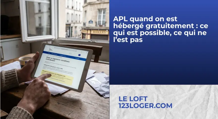 Une personne consulte sur tablette les conditions d'éligibilité à l'APL lorsqu'on est hébergé à titre gratuit.