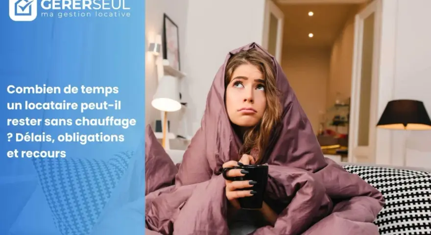 Une jeune femme emmitouflée dans une couverture, l'air dépité, tenant une tasse. Elle attend le retour de l'eau chaude, un problème fréquent pour un locataire.