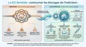 Schéma expliquant comment la SCI familiale évite les blocages de l'indivision, offrant une gestion structurée et apaisée.