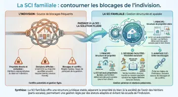 Schéma expliquant comment la SCI familiale évite les blocages de l'indivision, offrant une gestion structurée et apaisée.