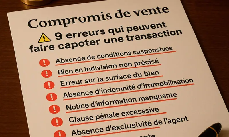 Liste des 9 erreurs à éviter pour un compromis de vente de terrain. Attention aux clauses suspensives manquantes ou imprécises.